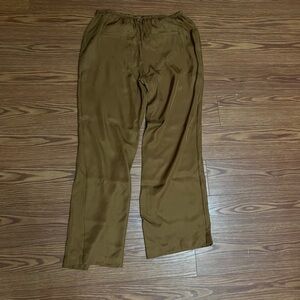 Vince Medium Brown Satin Drawstring Silky Straight Leg Dress Pants